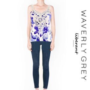 Waverly Grey Floral Chrochet Bib Tank